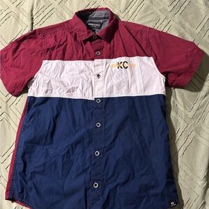 Kenneth Cole Burgundy White Navy Colorblock Short Sleeve Button-Down Shirt